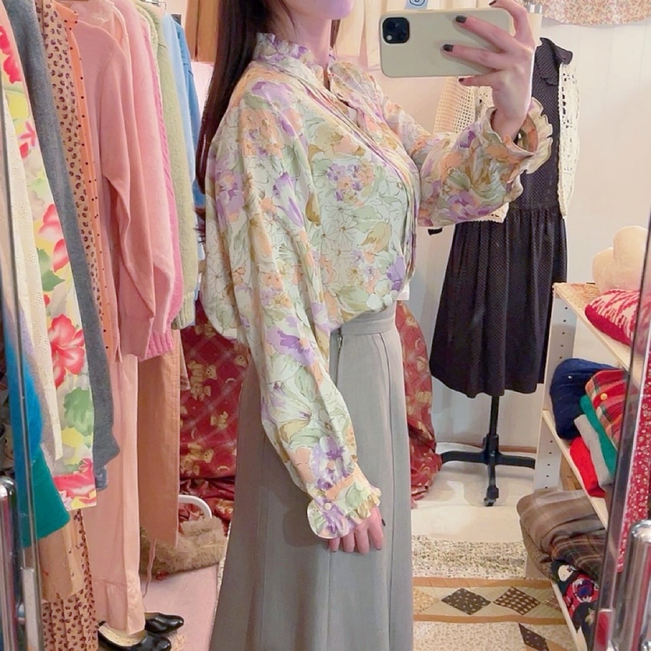 watercolor flower frill stand coller blouse