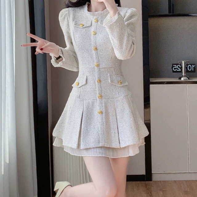 大人可愛い♡クラシカルツイードワンピース　E1580