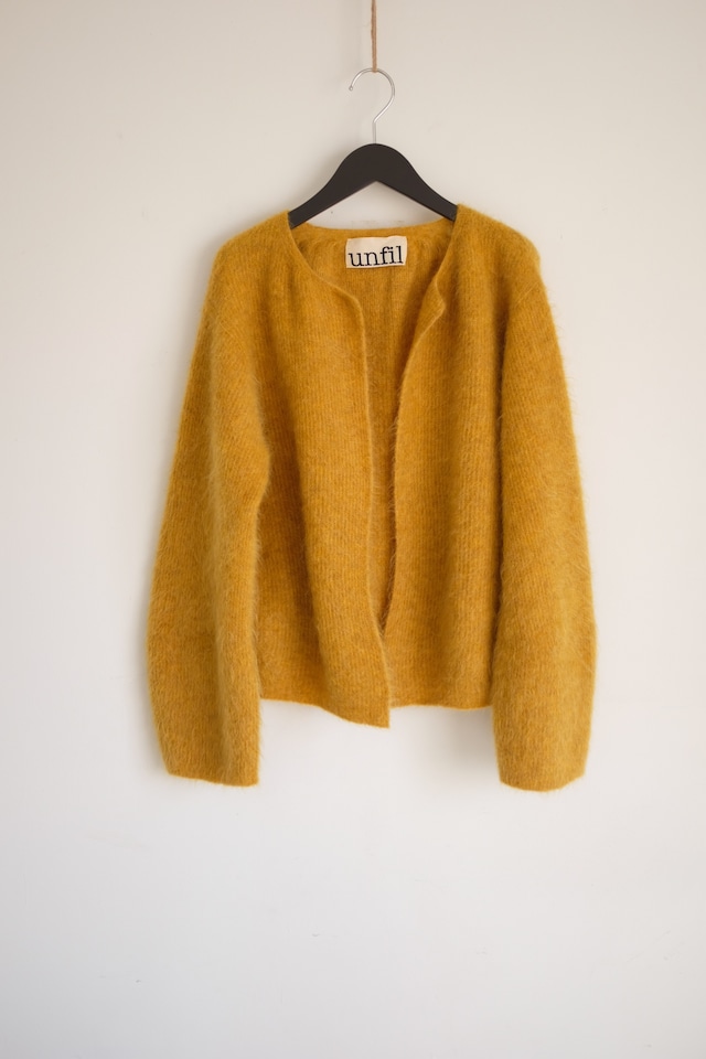 [unfil] stretch superkid mohair short cardigan / mustard yellow