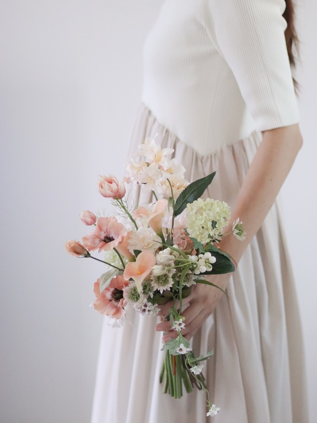 〈 完成品販売ブーケ 〉beige green mini artificial flower bouquet