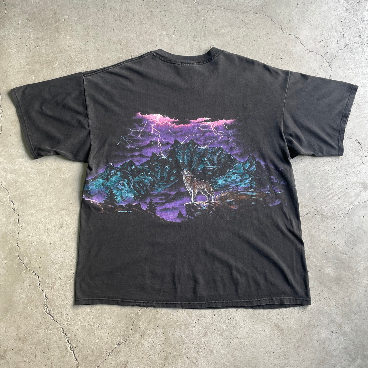 90年代 HABITAT オオカミ サンダー 両面プリント プリントTシャツ 