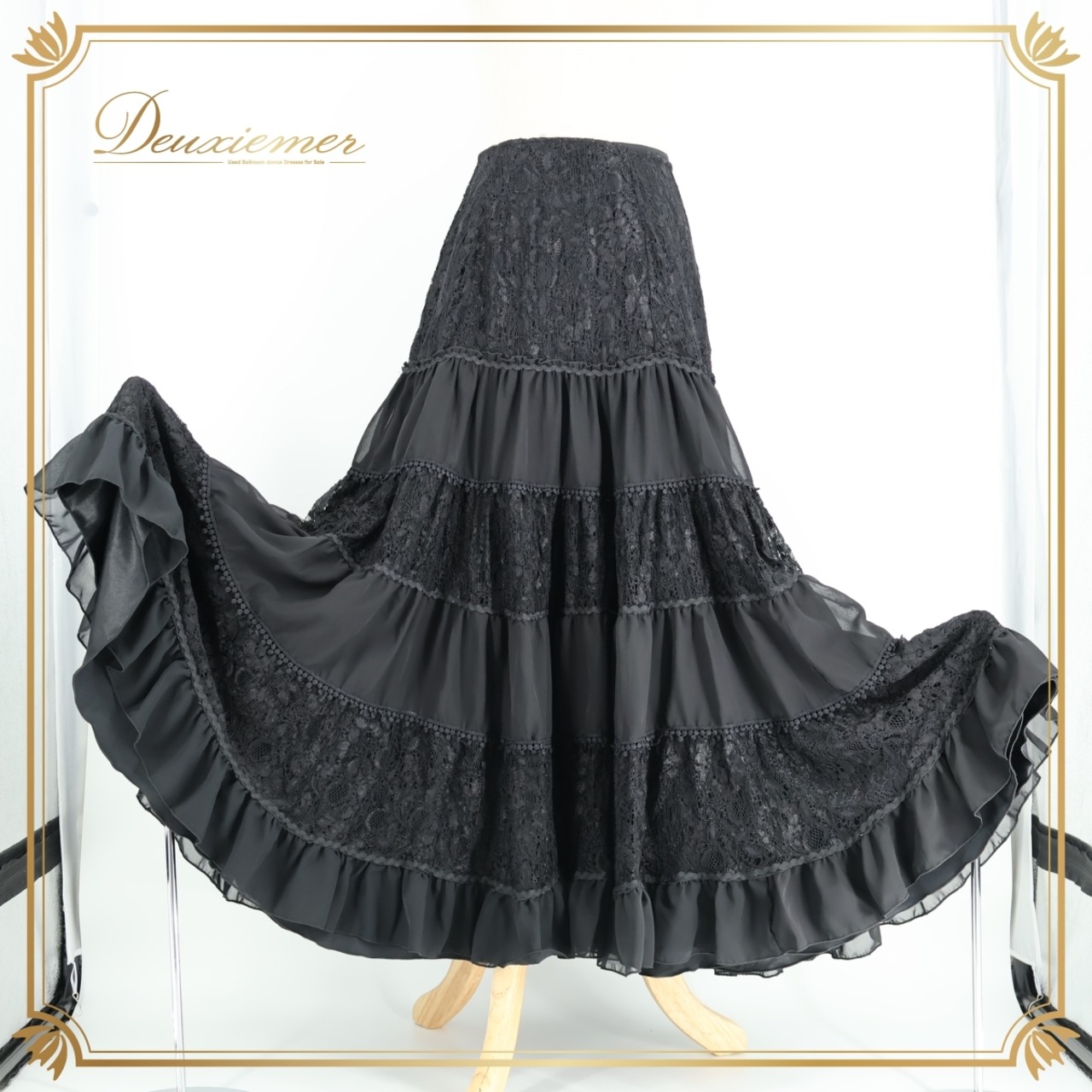 【フラメンコ衣装】ブラック系 SONIA JOHNES ソニアジョーンズ ファルダ スカート 黒 ペチコート セット レース 花柄 かわいい