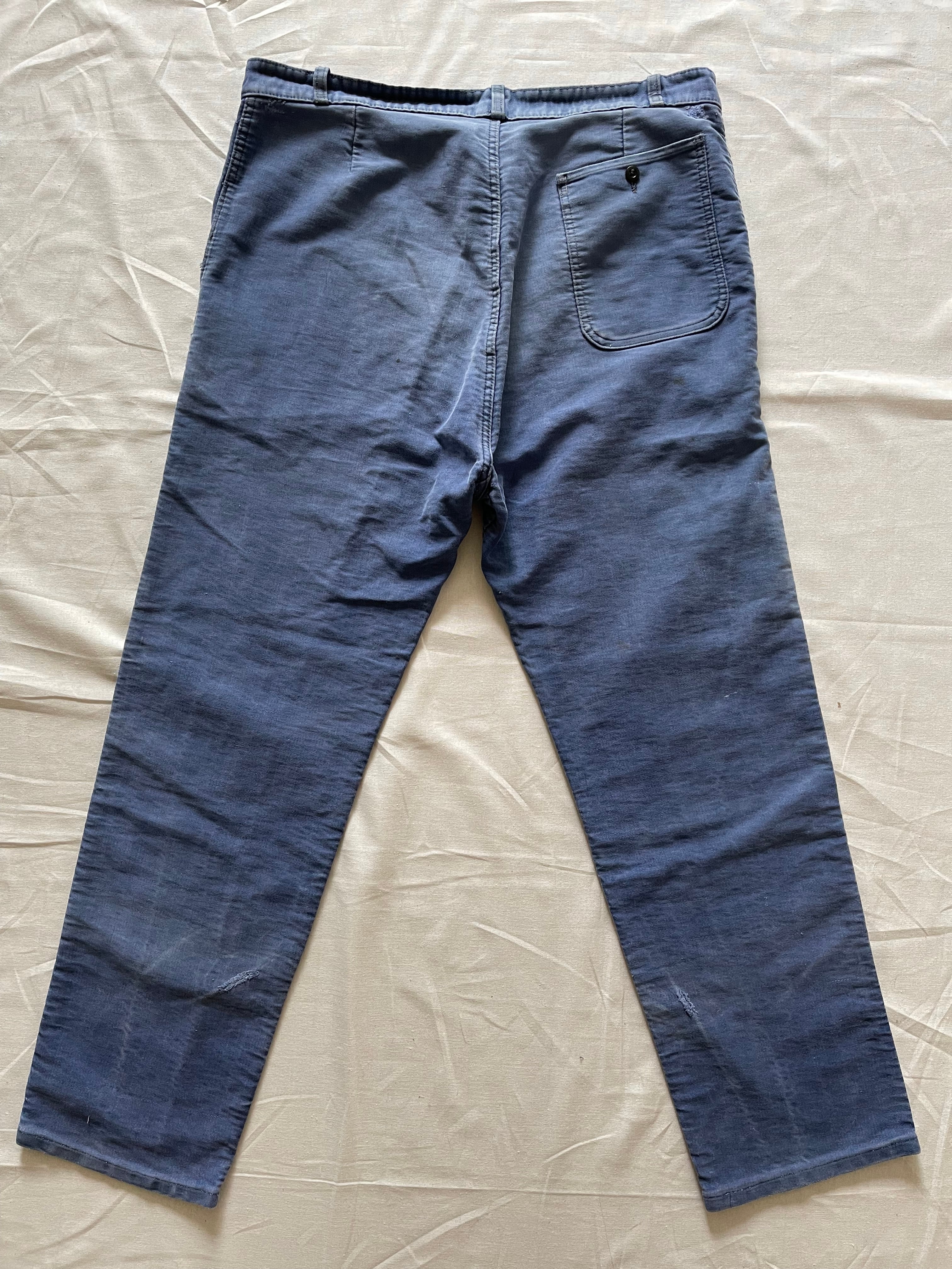 1950~60s French vintage Blue Moleskin Work pants 