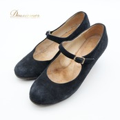 フラメンコ 衣装 シューズ H5サイズ ブラック系 SUELA DE CUERO 靴 くつ ヒール レディース 釘 くぎ 黒 無地 シンプル 練習 レッスン スエード スウェード ストラップ ダンス衣装 イベント ステージ おしゃれ