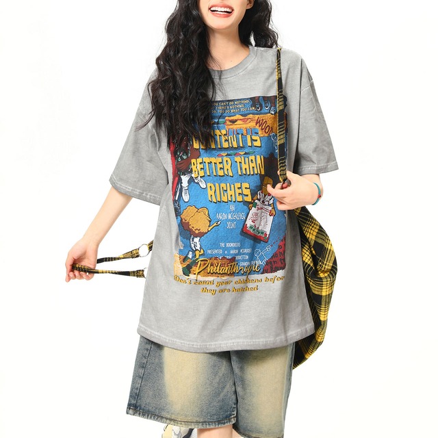 アメリカンコミックグラフィックルーズTシャツ 2col   R00437