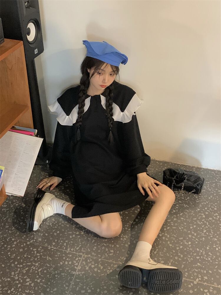 ルーズカラードレス オータムブラック 秋物 モンロー46083702601