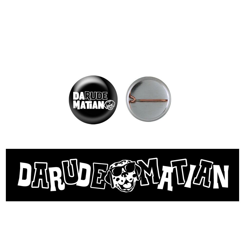 缶バッヂ＆ステッカーセット（黒） | DARUDEMATIAN WEB SHOP
