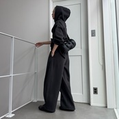 サイドパイピング裏起毛スウェットコクーンPT/チャコール