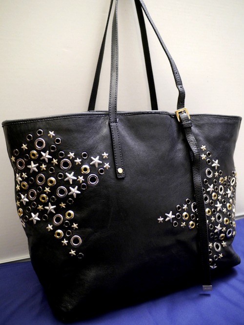 24万★JIMMY CHOO ジミーチュウ SASHA サシャ M A4対応 マルチスタッズ レザー トート バッグ 黒★ 〇☆スタッズが可愛らしい万能モデル♪
