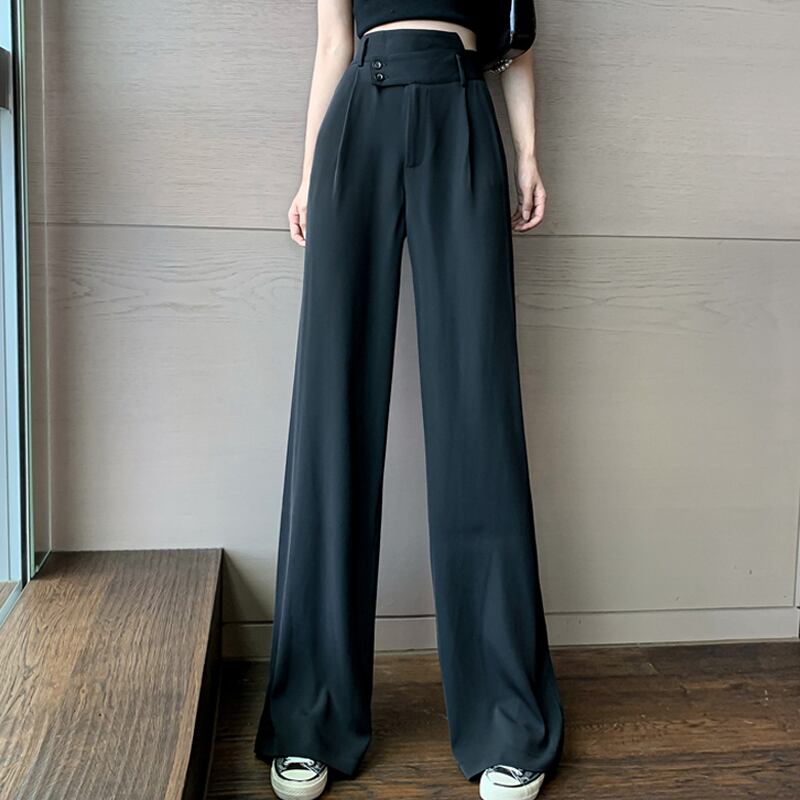 ブラックパンツ スプリングオータムハイウェストウェストルーズカジュアル 春物 秋物 スーパーモール8004107921