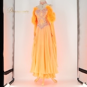 社交ダンス 衣装 白樺ドレス スタンダードドレス ドレス ワンピース スタンダード フロート ファー 蛍光 デモ 競技 ダンス パーティ 発表会 綺麗 オレンジ系 蛍光オレンジ フォーマル 軽量 上品 ダンス衣装 競技用ドレス 発表会用ドレス おしゃれ 可愛い