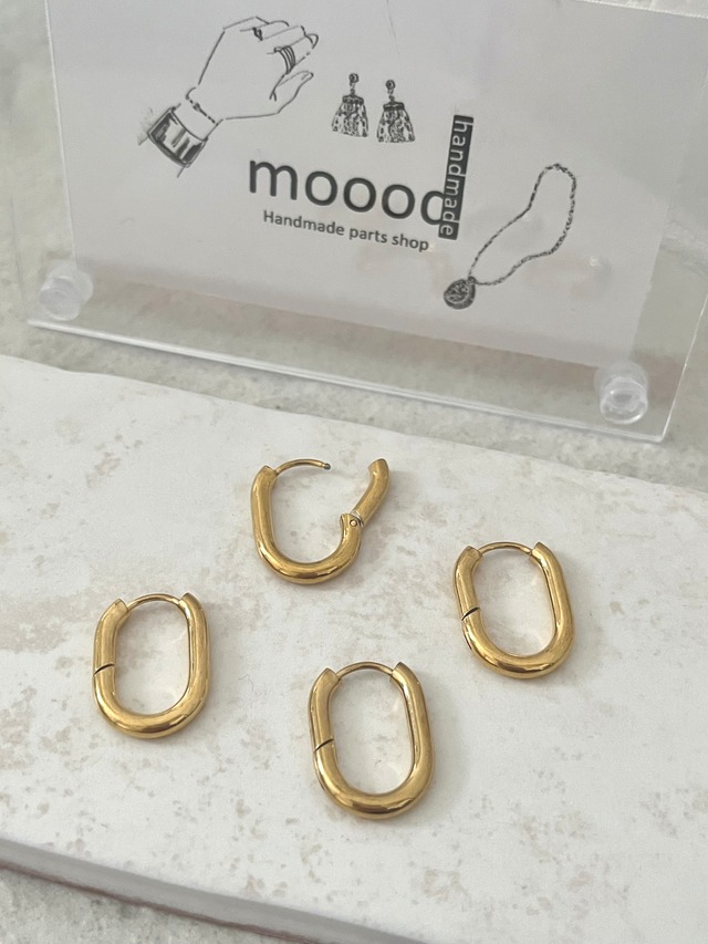 【1ペア】ステンレス製ゴールドオーバルフープピアス/パーツ/サークル