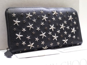 2018AW 11.5万★JIMMY CHOO ジミーチュウ CARNABY カーナビー ラウンドジップ レザー 長財布 黒★ ☆スタッズが主張するメンズの定番ライン
