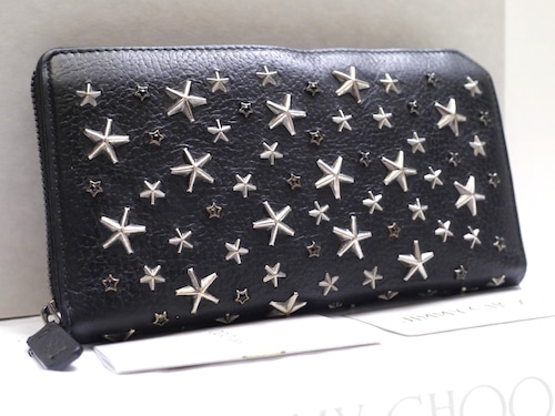 2018AW 11.5万★JIMMY CHOO ジミーチュウ CARNABY カーナビー ラウンドジップ レザー 長財布 黒★ ☆スタッズが主張するメンズの定番ライン