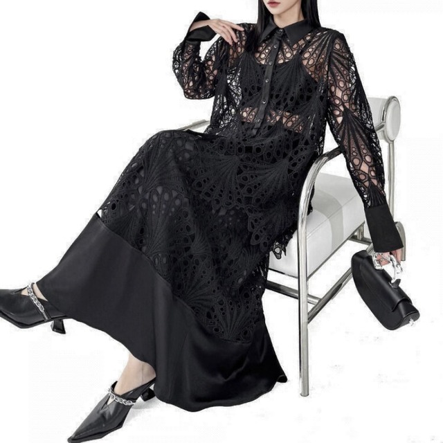 Cutwork lace shirt & skirt setup C1476