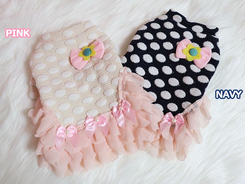 水玉ワンピース XS ~ 2XL 2color / 犬服 ワンピース 犬の服 秋冬 小型犬 中型犬 大型犬 ドッグウェア