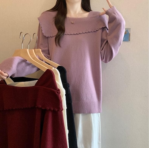新品 大きいサイズ 秋冬 韓国風 ニット レース 襟 ゆったり トップス