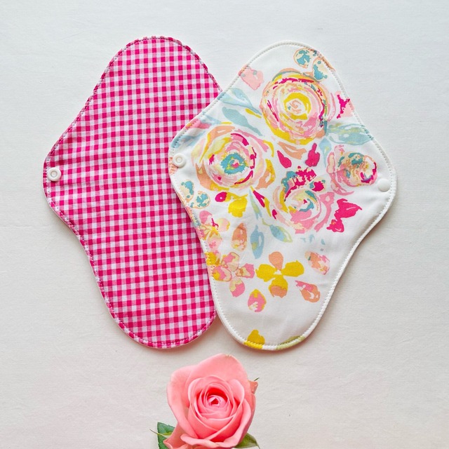 布ナプキンS「check + pink rose」