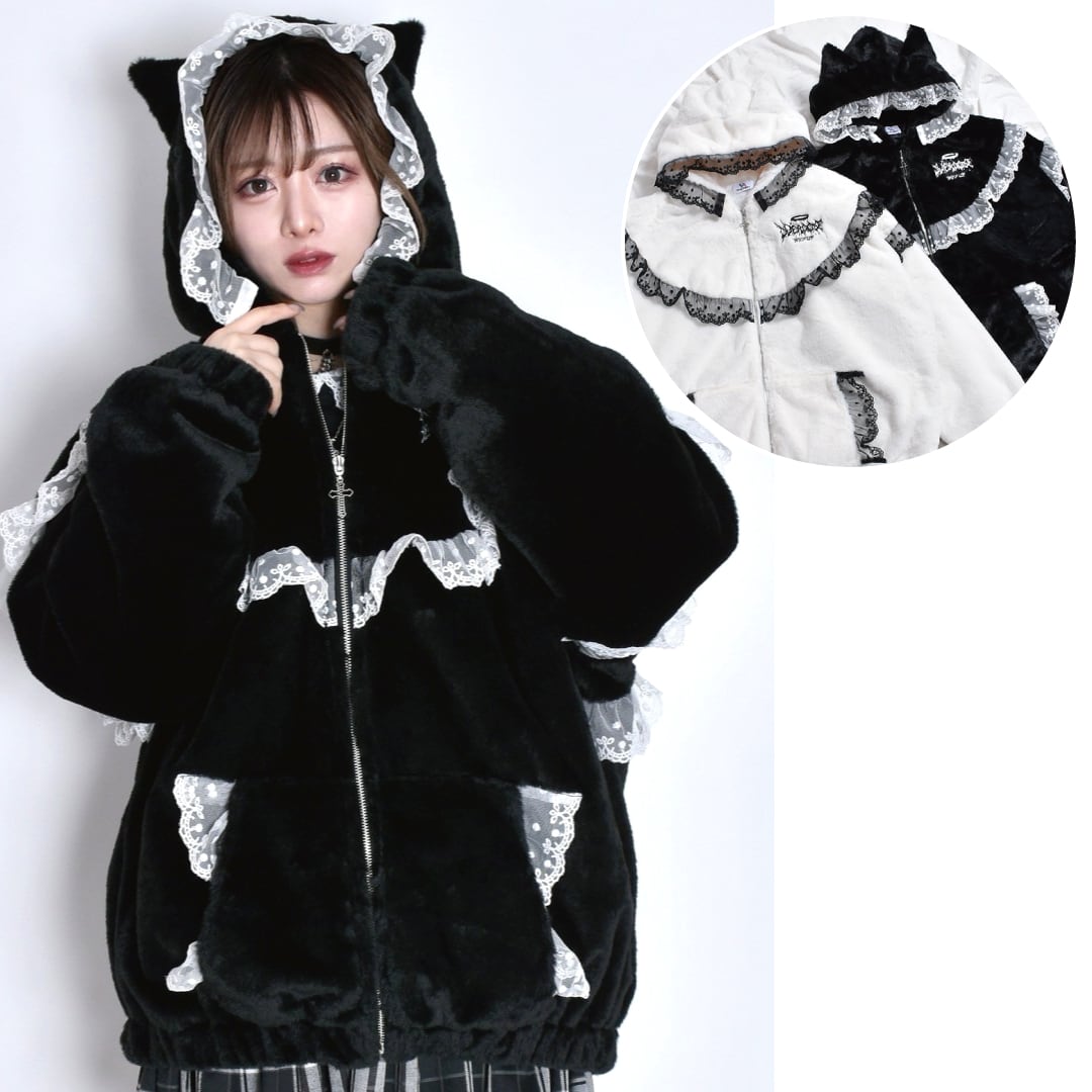 ふわもこ ネコ耳フリルファーブルゾン