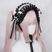 ♡【Sayakadoll original】【受注生産】白猫のおめかし ブラックリボン＆ドット柄フリルヘッドドレス light blue ♡