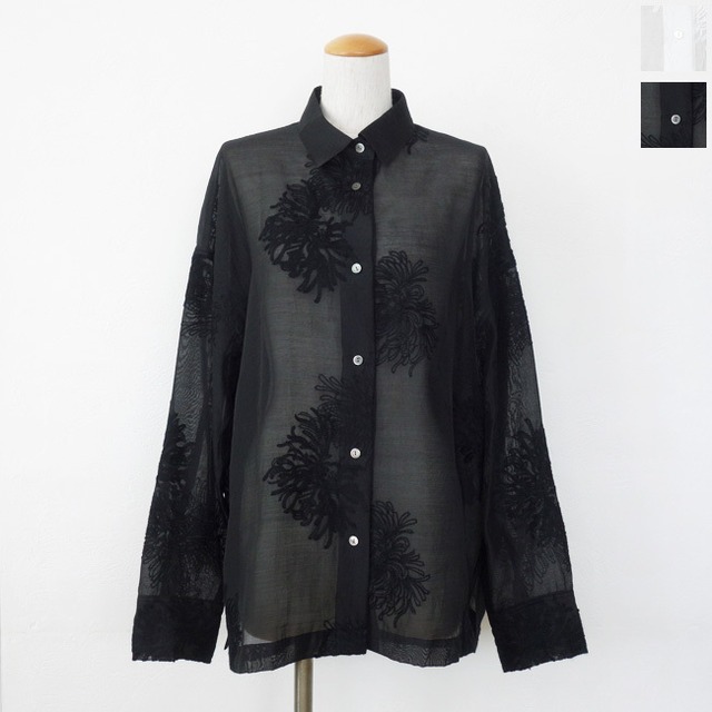 cafune (カフネ) シャツ 長袖 ボタニカル刺繍 ドロップショルダー サイドスリット 615913