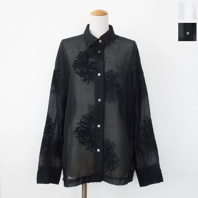 cafune (カフネ) シャツ 長袖 ボタニカル刺繍 ドロップショルダー サイドスリット 615913