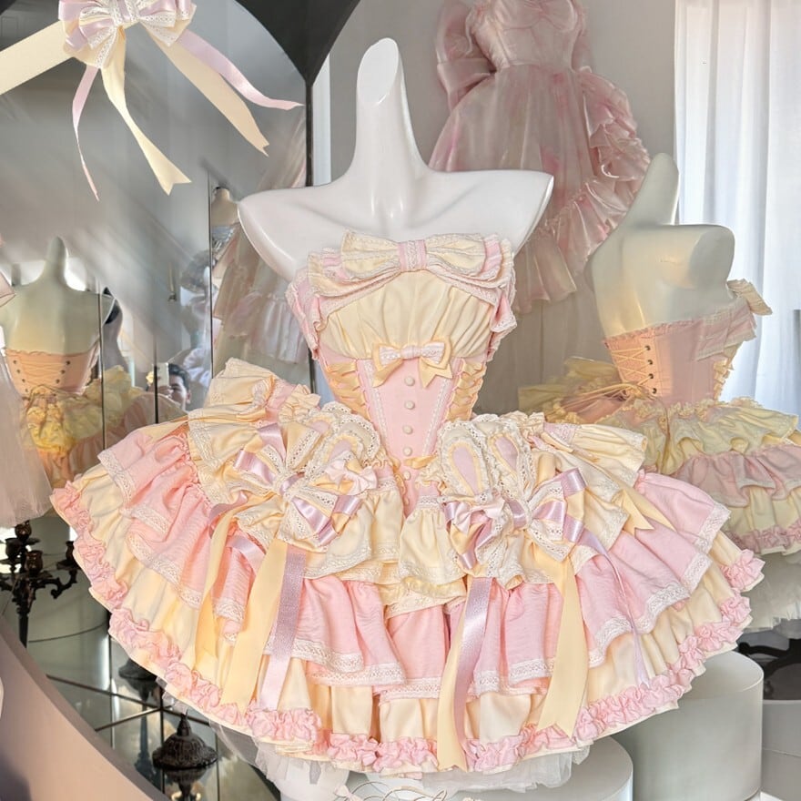 ロリータファッション ミルキーピンクフリルセット アイボリー 甘ロリ
