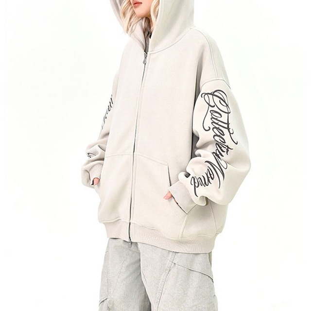 スリーブスクリプトロゴジップフーディ 3col   R01439