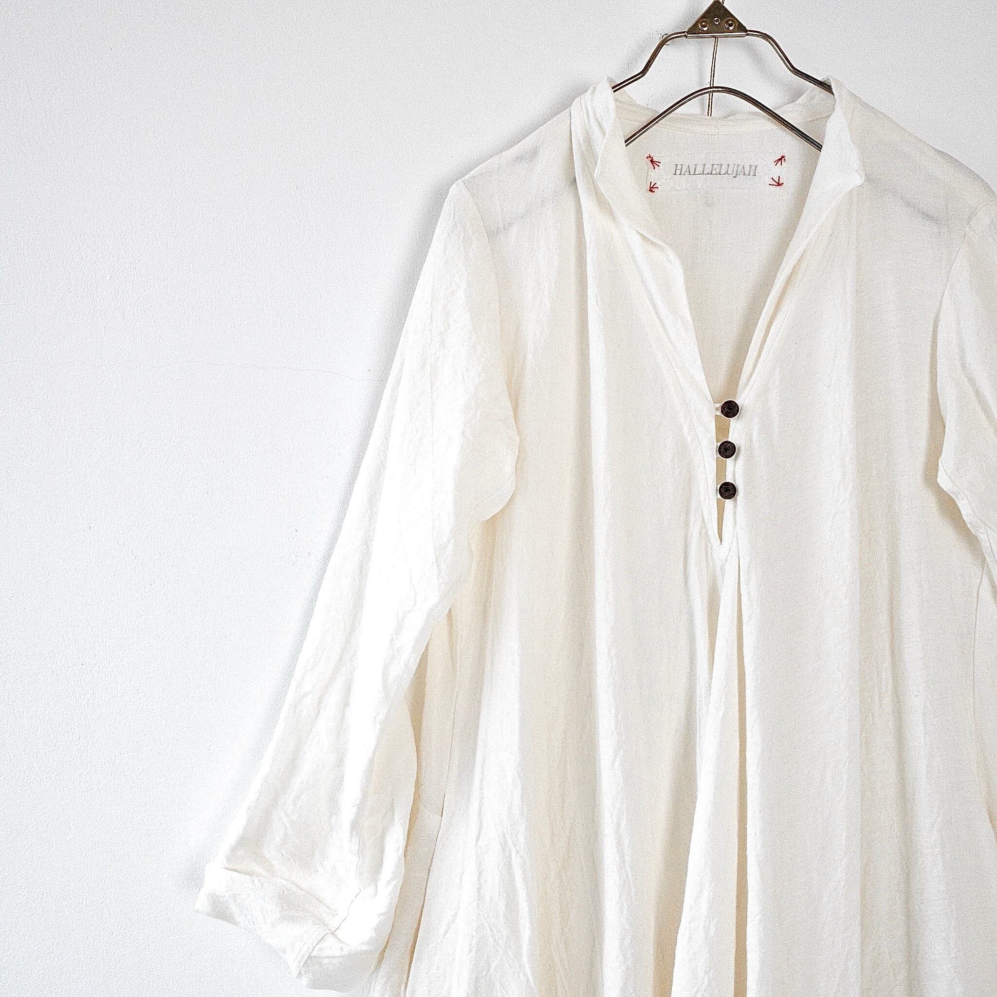 HALLELUJAH 小間使いリネンワンピース　オフホワイト 小間使いリネンワンピース（衿付）col.Off White | リネン服とオーロラ
