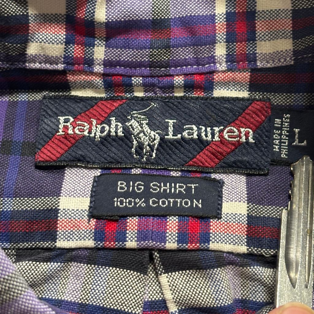 90s Polo Ralph Lauren BIG SHIRT 半袖 ボタンダウン チェックシャツ L