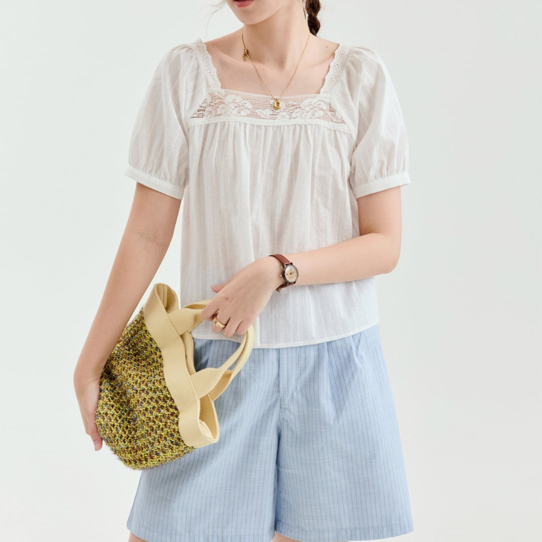 lace square neck blouse
