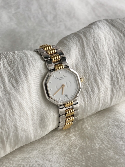 Christian Dior クリスチャン ディオール 腕時計 シルバー×ゴールド オクタゴン ステンレススチール 48-203 クウォーツ vintage ヴィンテージ オールド p6k3w8