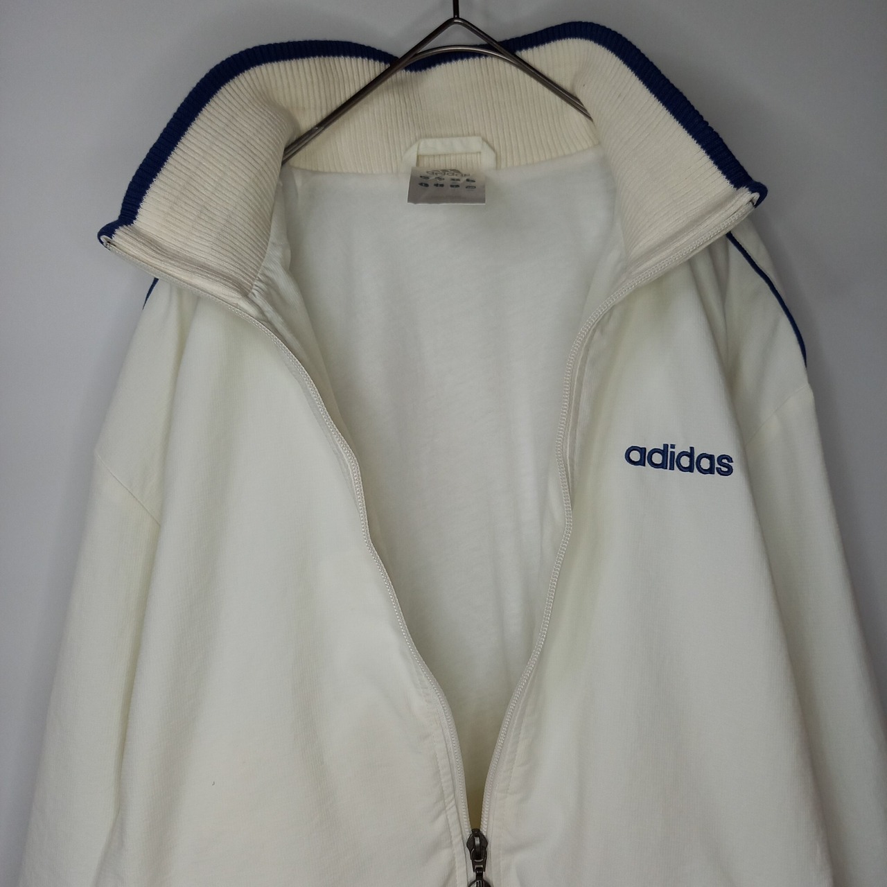 00s　アディダス　フルジップ　ナイロンジャケット　ブルゾン　刺繍ロゴ　白