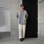 YASHIKI(ヤシキ）GANKO別注 ×Shirotsume V-neck Vest(kibata)コーディネート