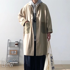 【韓国メンズファッション】コーデュロイアクセントロングコート カジュアル アウター ステンカラー 秋冬 ユニセックス BW2325