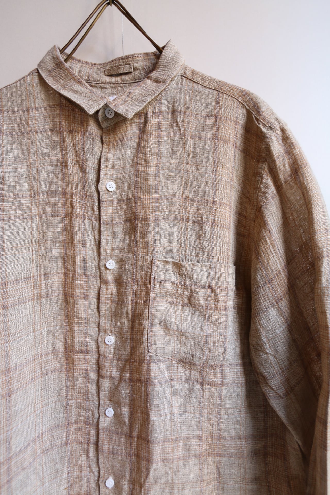 OLDMAN'S TAILOR/オールドマンズテーラー リネンスモールカラーシャツ　BEIGE　CHECK　＃SA333　メンズ【お問い合わせ商品】  | Routes*Roots powered by BASE