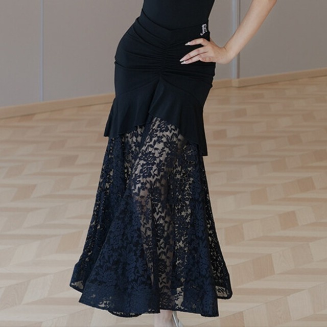 フリル レースカット マキシ マーメイドダンススカート  ds1437