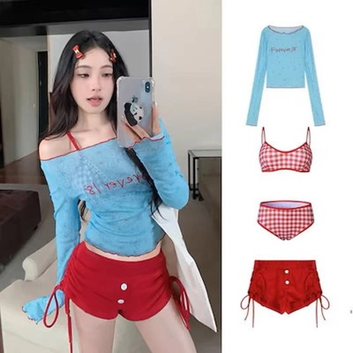 水着 レディース 2025 ドーパミン ウェア スプリット ビキニ 長袖 コンサバティブ ハイエンド 水泳 体型カバー 韓国ファッション