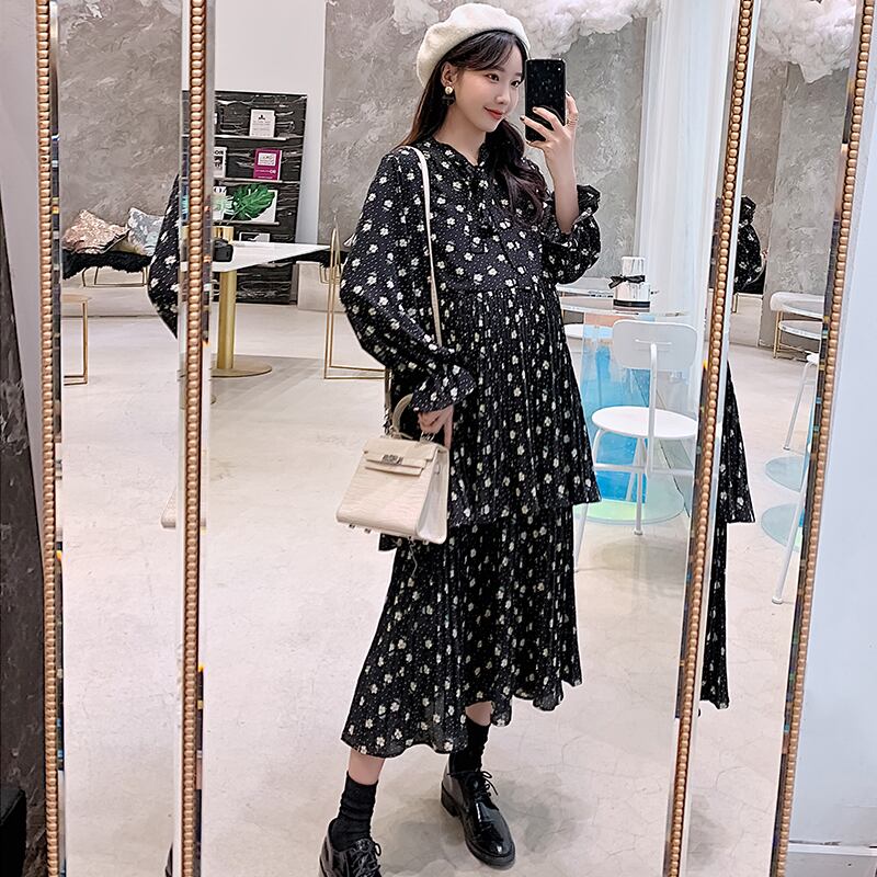 【新作】【送料無料】 2020マタニティ服ルーズスタイリッシュフローラル春秋ミッドロングドレス妊婦ママドレス スプリング 春物 オータム 秋物 花柄 AL expec381141718211