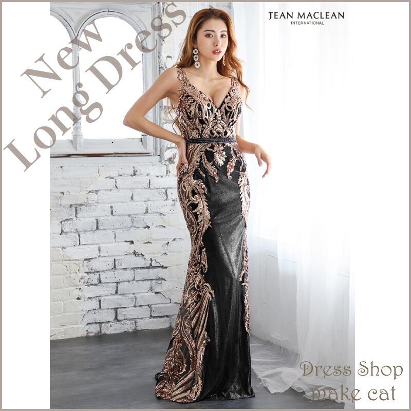 【IRMA JEAN MACLEAN】【即納】スパンコール刺繍/ ノースリーブ/ スピンドル/ ロング/ キャバドレス long 11960