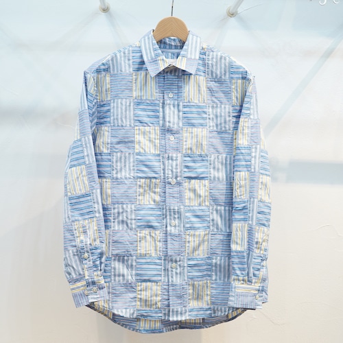KUON（クオン）　ストライプパッチワーク　レギュラーカラーシャツ