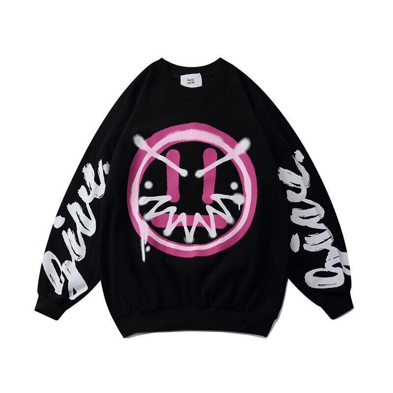 【新作】【送料無料】 Road Vintage 20 Autumn Trend Letter Smiley Printed Sweater Men's Loose Pullover Couple JacketTrend-アリババ プリント オータム 秋物 ビンテージ hip6-161136502895794