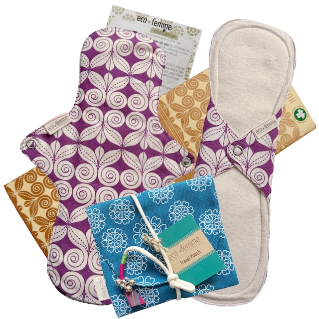 多い日用 防水あり 布ナプキン 2枚＋トラベルポーチ 肌面無漂白 オーガニック フェアトレード Eco Femme