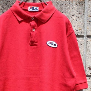 【Mサイズ】USA製 90s　FILA 刺繍ロゴワッペン 古着 ポロシャツ