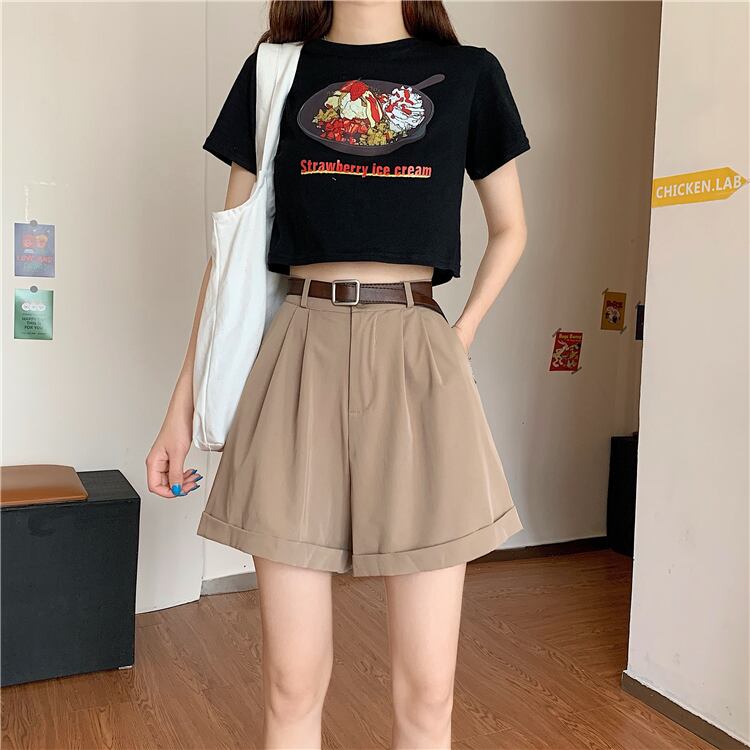 送料無料 着回し抜群 双子コーデに ベルト付 シンプル ショートパンツ カジュアルコーデ ボトムス Lamitte Deco トレンド 韓国ファッション ショップ Base店