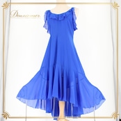 社交ダンス 衣装 スタンダード ラテン ドレス ワンピース レッスンウェア パーティドレス PAPILLON パピヨン 青 ブルー系 シンプル 上品 レッスン用 コスチューム 女性用 衣装 ドレス ビビッドカラー モダンフィーリング 上品デザイン 躍動感 108cm丈 Mサイズ パーティー用 可愛いフリル フロアロング 体型カバー 伸縮性無し ポリエステル製 クラシックスタイル ダンスウェア