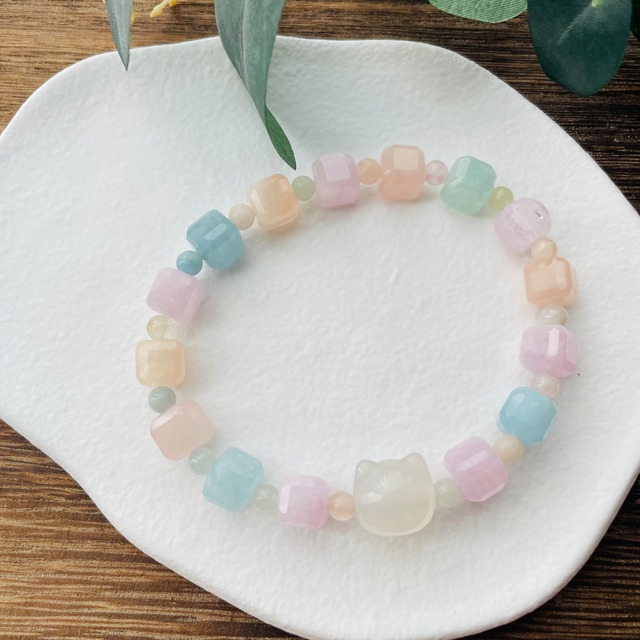 4338-⑱パワーストーン｜ブレスレット｜浄化・癒し｜ 猫雑貨 猫モチーフ 猫グッズ アクセサリー 天然石  3月誕生石 プレゼント ギフト レディース