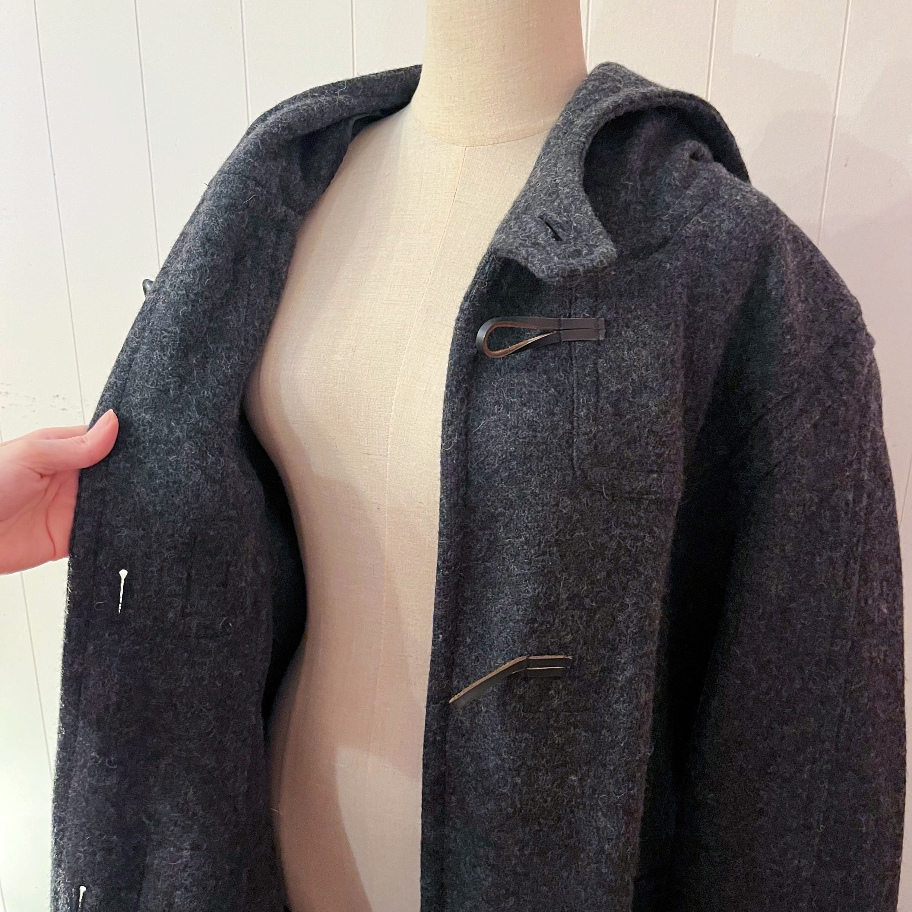 gray big duffle coat