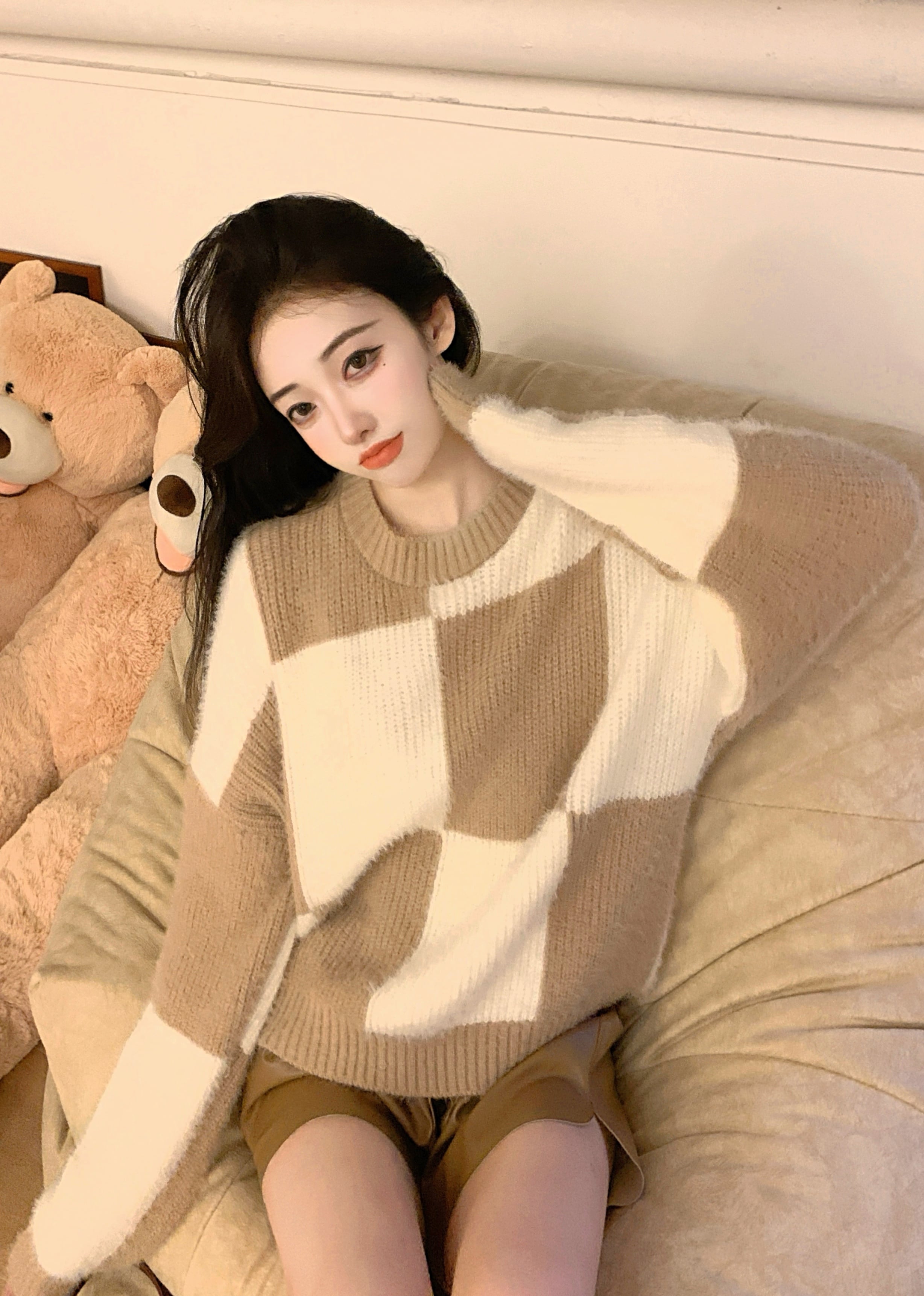 セーター レディースルーズスタンダードトップス オータムウィンター レトロ 秋物 冬物 ブラックストロベリース22144931828