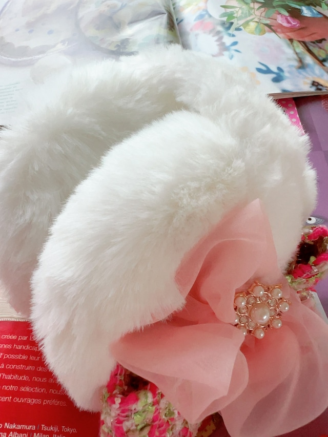 ツイードリボンイヤーマフ～PinGre～